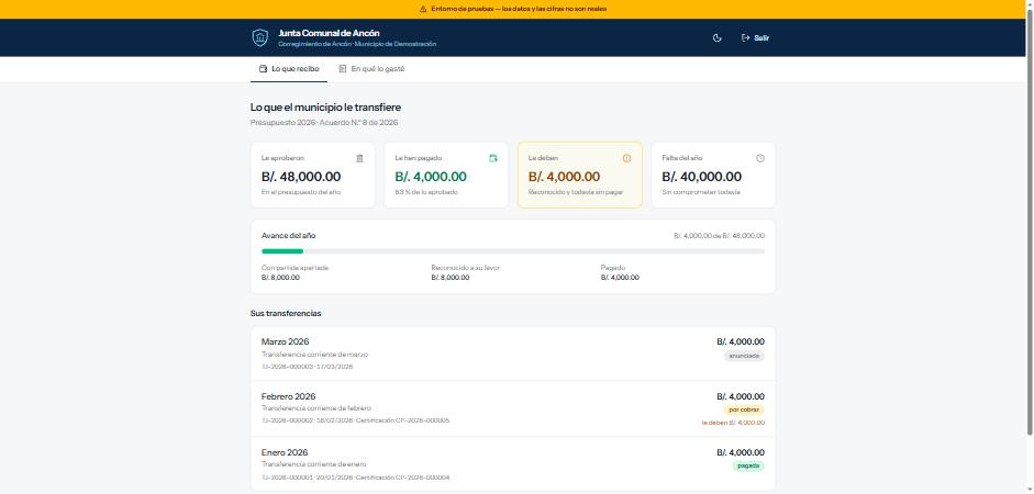 Portal del representante de corregimiento: le aprobaron, le han pagado, le deben y falta del año.